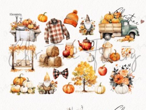 85 Watercolor Mega Fall Bundle