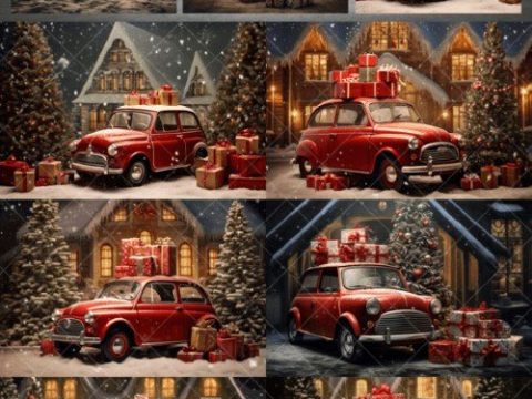 Christmas Vintage Car Digital Backdrops