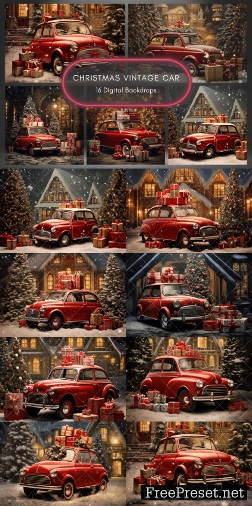 Christmas Vintage Car Digital Backdrops