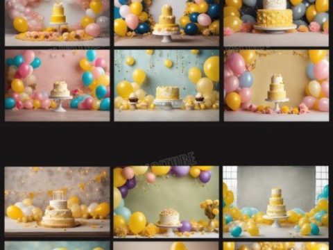 Birthday Dreamy Cake Backdrop Yellow