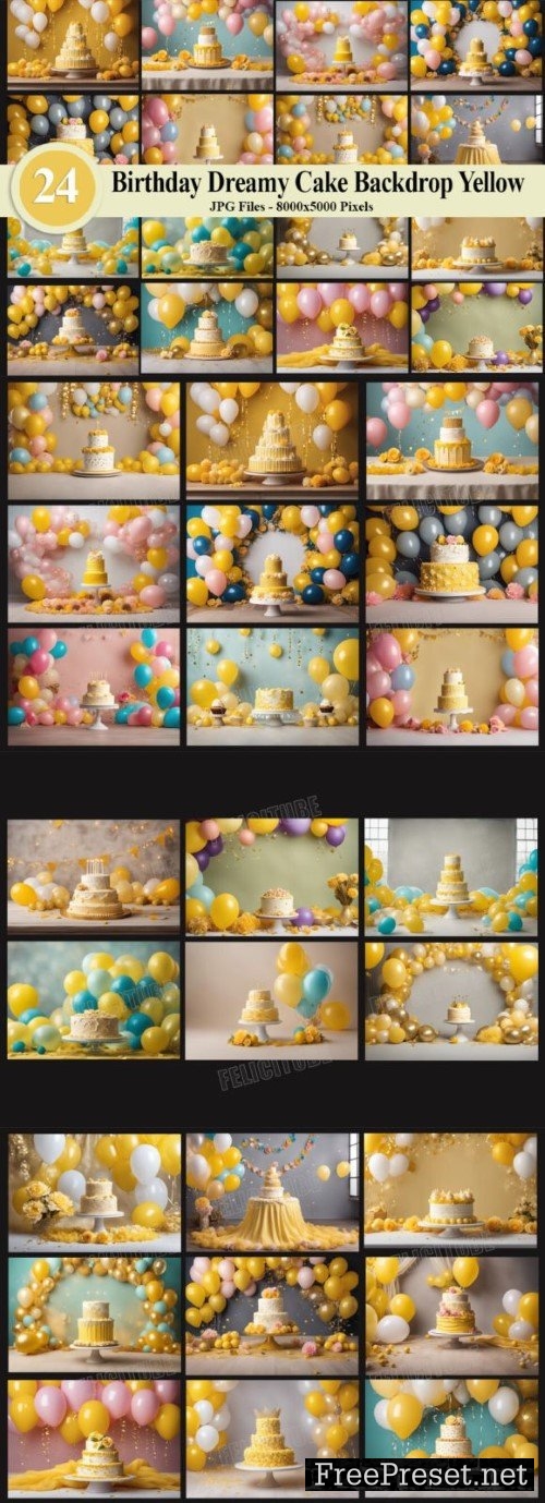 Birthday Dreamy Cake Backdrop Yellow