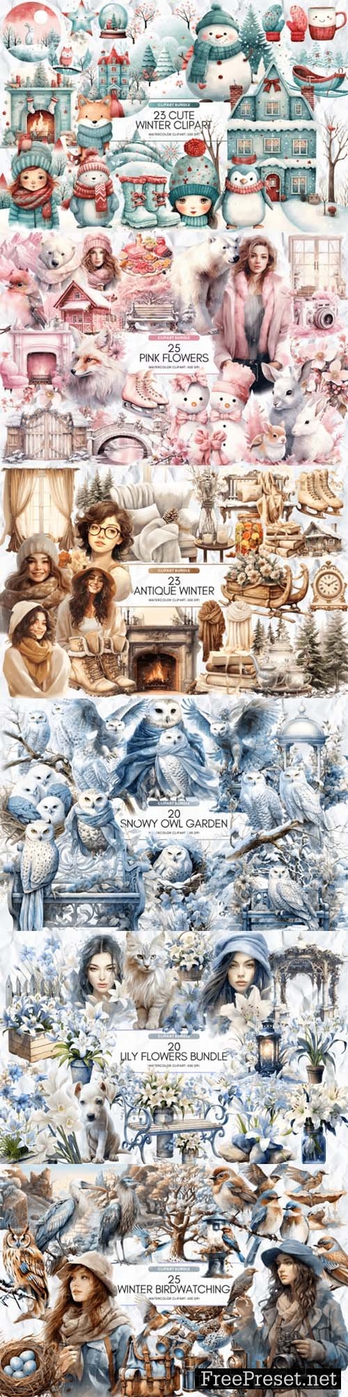 Huge Winter Watercolor Clipart Bundle