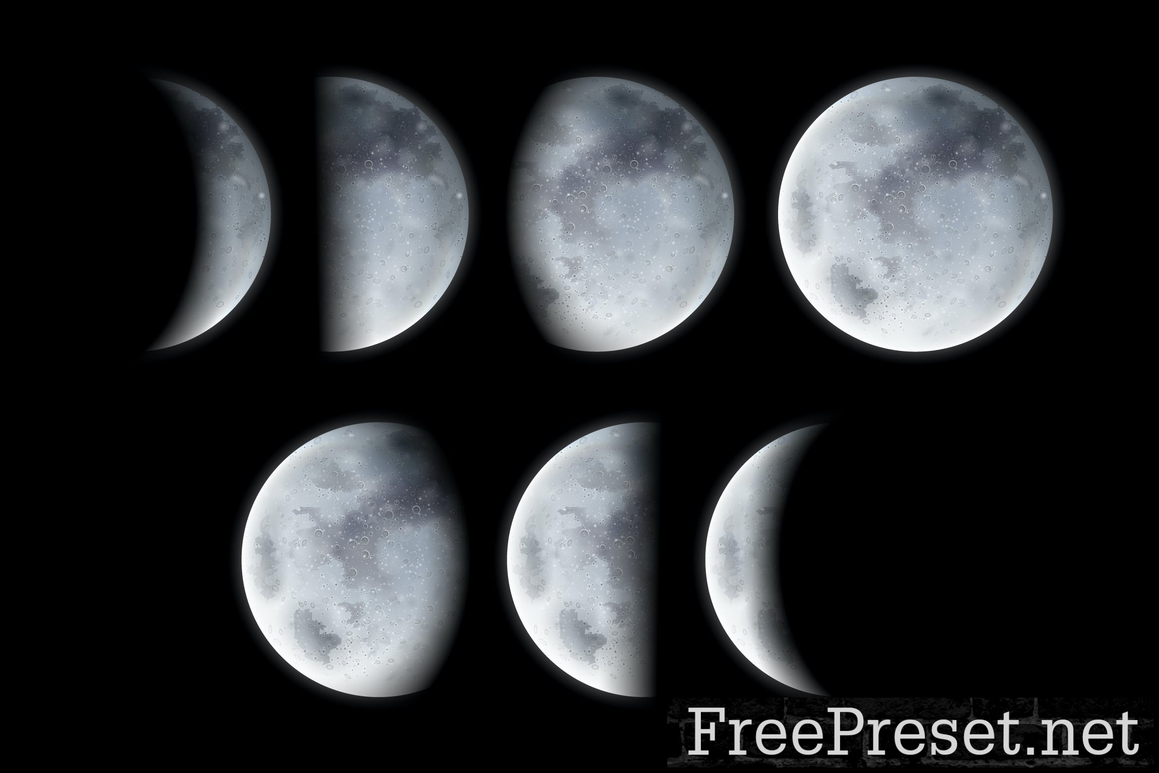 Moon phases, realistic crescent and full vector VRGFNC6
