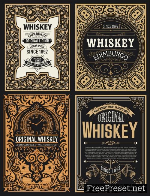 Adobe Stock - 4 Vintage Whiskey Label Cards - 166710649
