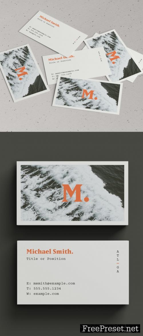 Adobe Stock - Business Card Layout with Ocean Photo - 219838478