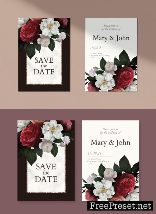 Adobe Stock - Floral Wedding Save the Date Layouts - 256683014