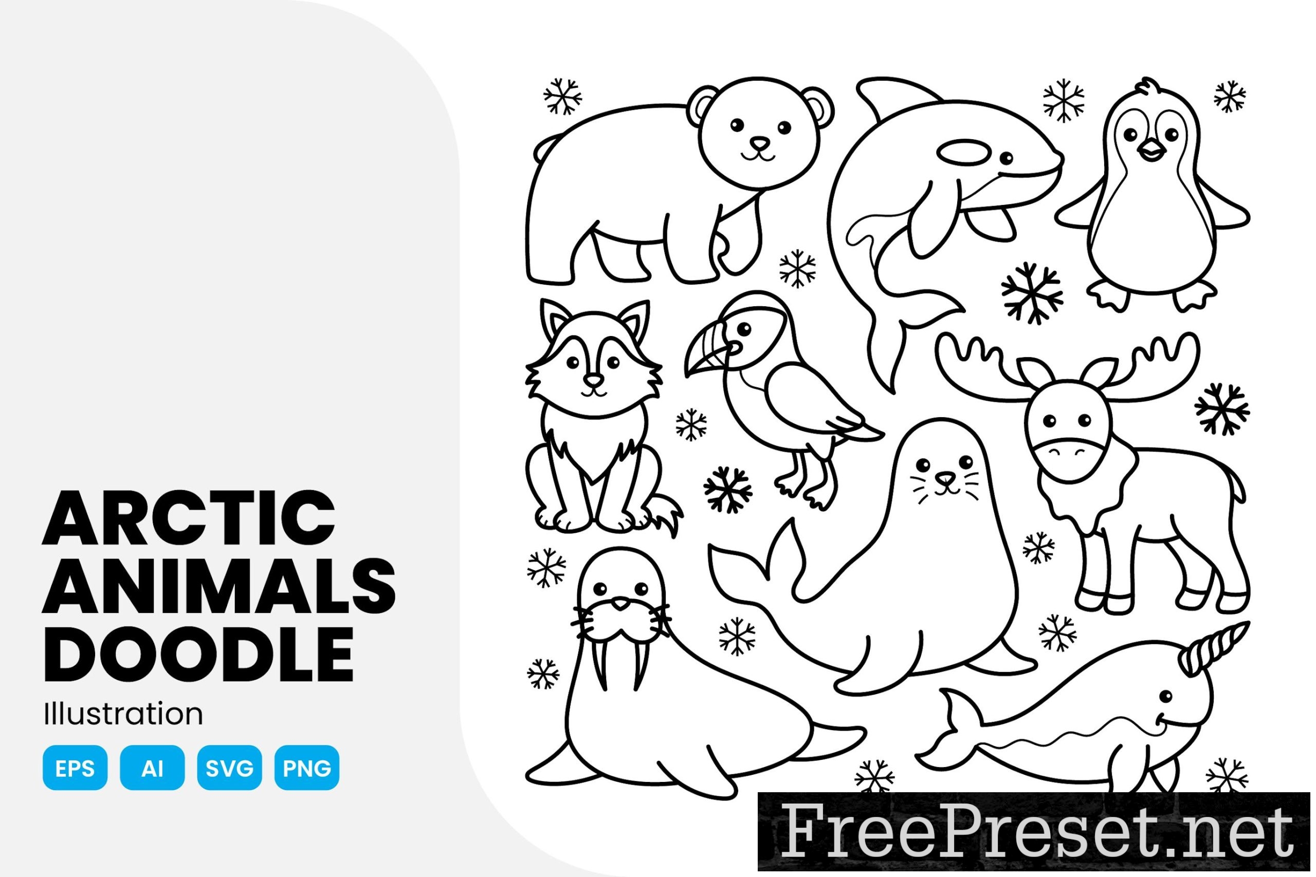 Arctic Animals Doodle Illustration 8LGFJCW