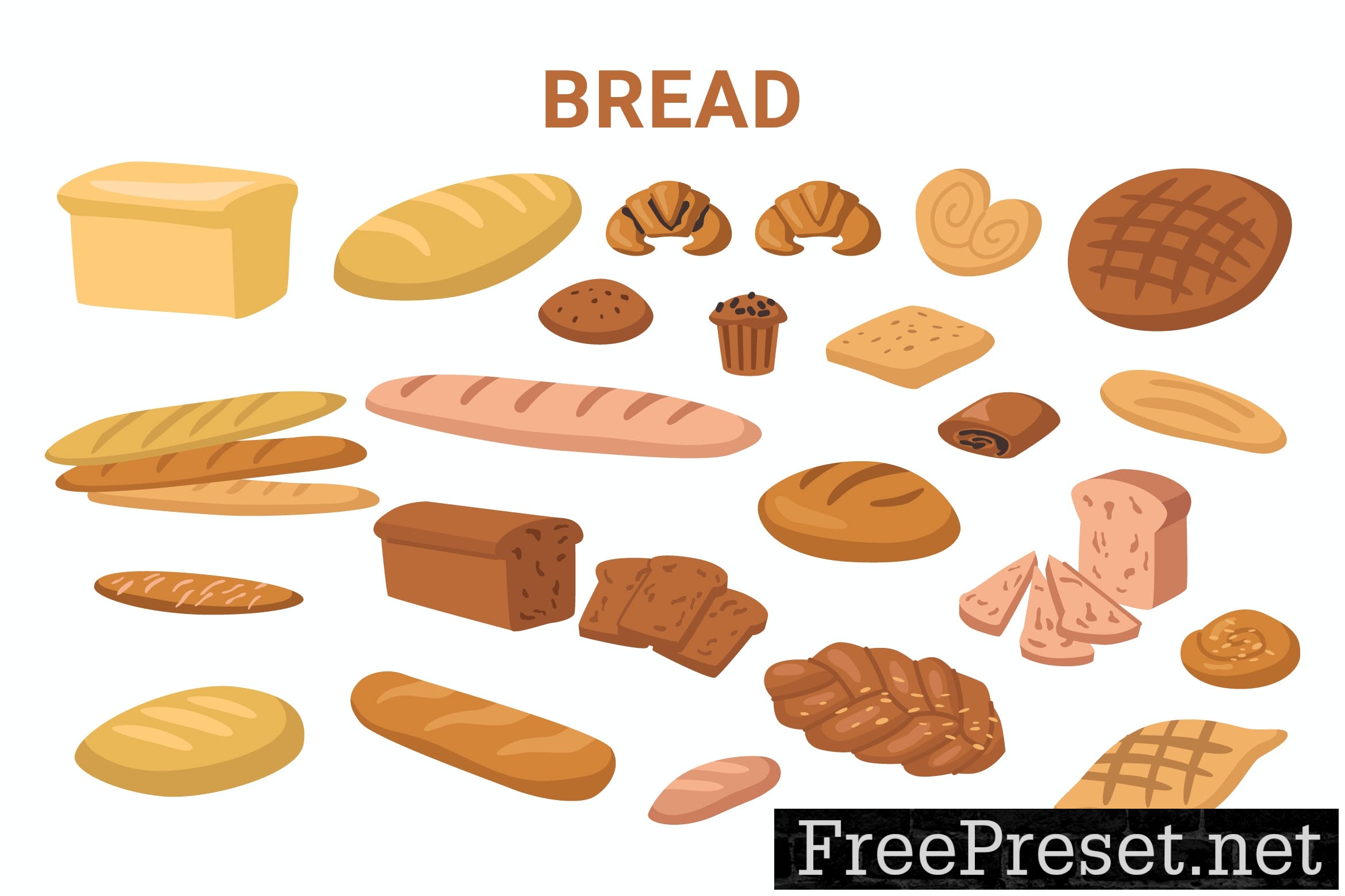 Bread and bun food products. Pastry, bakery shop X65TUF5