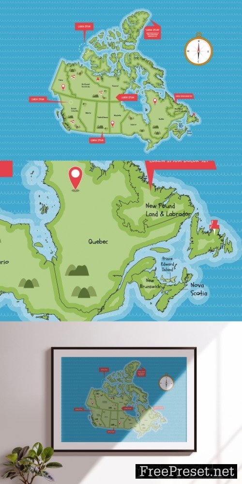 Canada Map Vector Layout In Cute Style