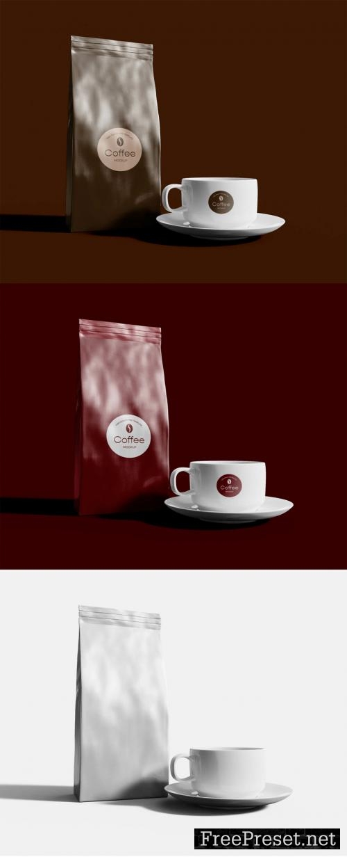 Coffee Bag With Mug Mockup