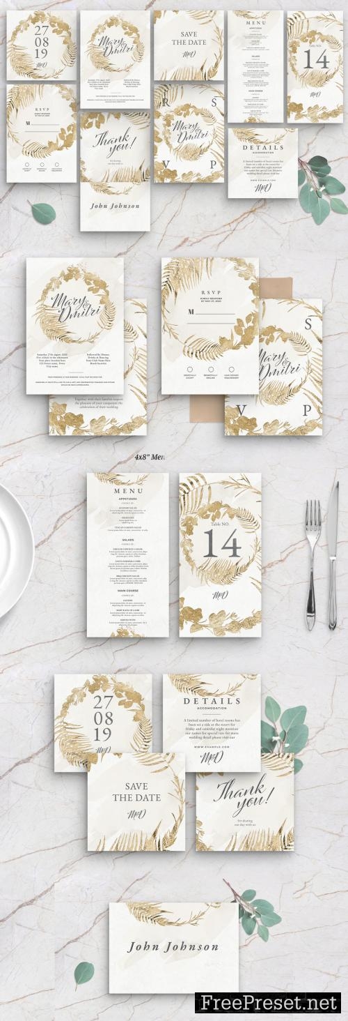 Rustic White Gold Wedding Invitation Stationery