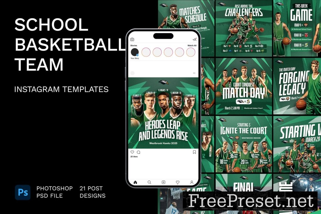 School Basketball Team Instagram Templates W2v22zt