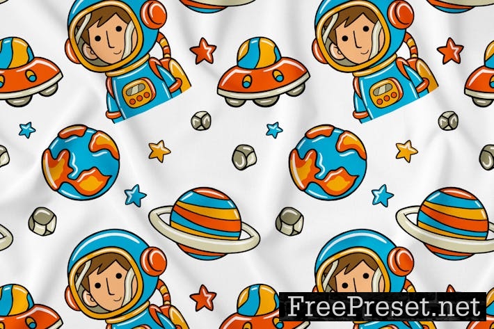 Astronaut Kawaii Doodle Seamless Pattern #01 6Q6Y5D2